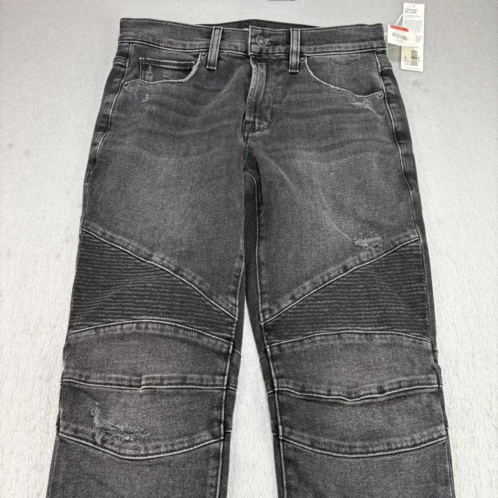 Hudson‎ Jeans Mens 29x33 Black Ethan Biker Skinny Distressed Denim Stretch NEW
